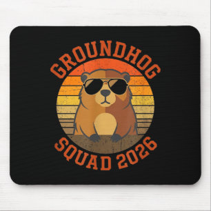 Funny Groundhog Squad 2026 - Retro Happy Day Cloth Mouse Pad