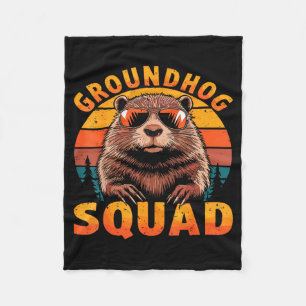 Funny Groundhog Squad Happy Groundhog Day 2025  Fleece Blanket