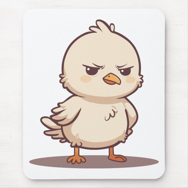 Funny Grumpy Baby Bird Kawaii Cartoon Mouse Pad (Front)