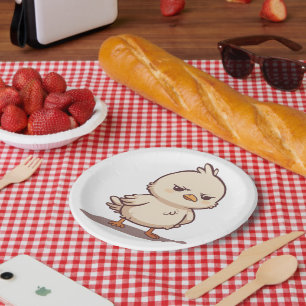 Funny Grumpy Baby Bird Kawaii Cartoon Paper Plate