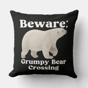Funny Grumpy Bear Crossing Road Sign Design Cushion