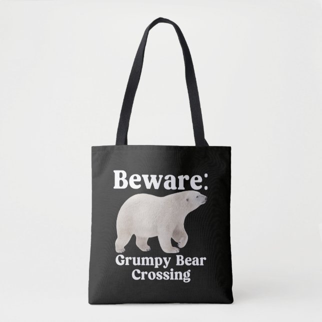 Funny Grumpy Bear Crossing Road Sign Design Tote Bag (Front)