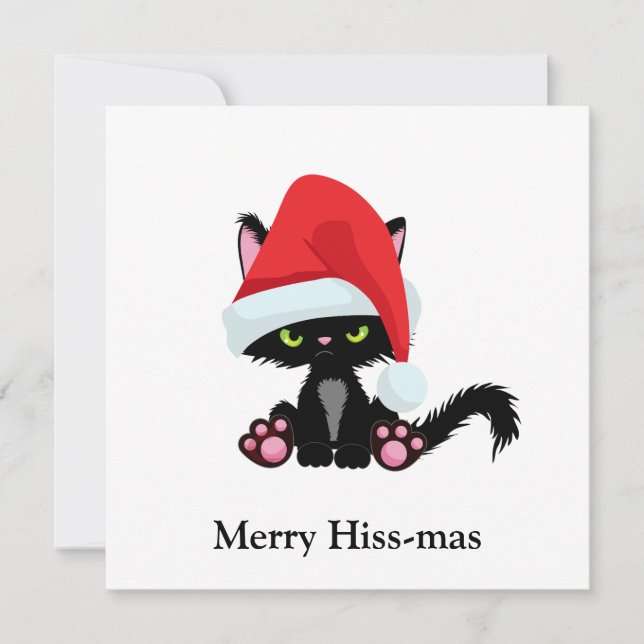 Funny Grumpy Black Cat Christmas Holiday Card (Front)
