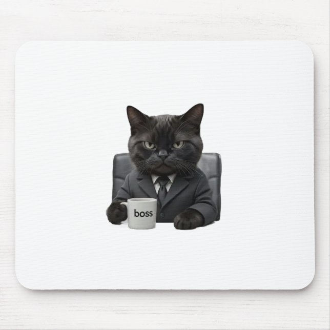 Funny Grumpy Boss Cat Mouse Pad – Office Desk Mat (Front)