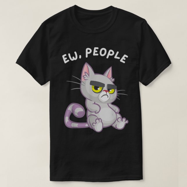 Funny Grumpy Cat Anti Social Design T-Shirt (Design Front)