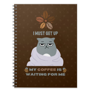Funny Grumpy Cat Coffee Lover on Brown Background  Notebook