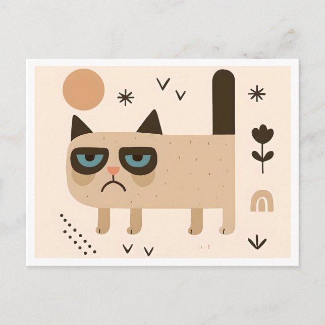 Funny Grumpy Cat Design, Minimalist Scandinavian Postcard (Front)