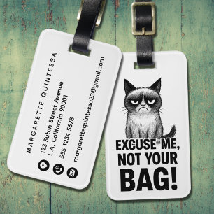 Funny Grumpy Cat Humor Black and White Cute Kitten Luggage Tag