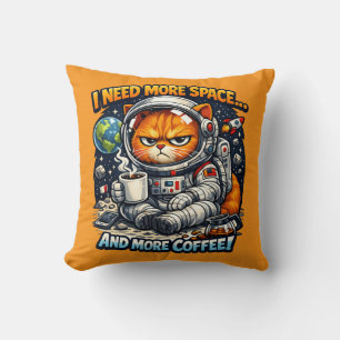 Funny Grumpy Cat, Need More Space And More Coffee Cushion