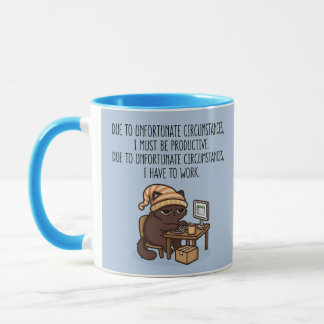 Funny Grumpy Cat Office Humour Work Quote Blue Mug