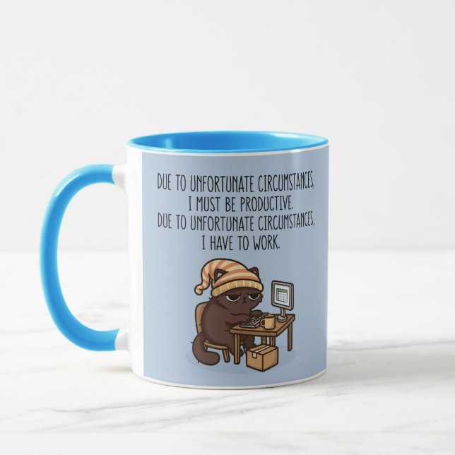 Funny Grumpy Cat Office Humour Work Quote Blue Mug (Left)