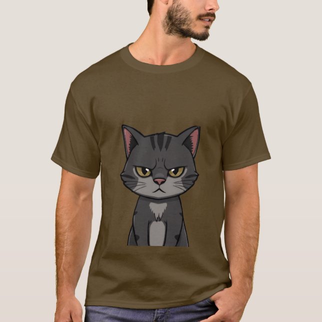 Funny Grumpy Charcoal Tabby Cat Sassy Stare 🐾😒 T-Shirt (Front)