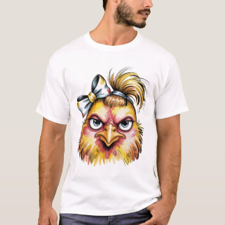 Funny Grumpy Chicken Floral Bow T-Shirt