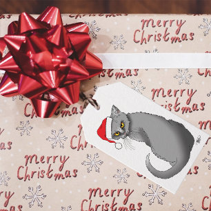 Funny Grumpy Christmas Grey Cat Holiday Humour Gift Tags