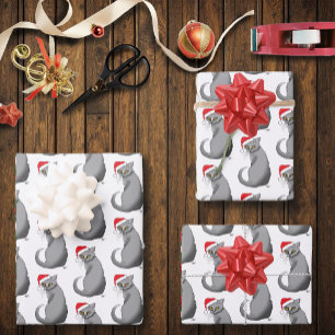 Funny Grumpy Christmas Grey Cat Holiday Humour Wrapping Paper Sheet