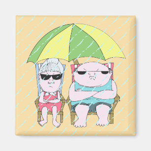 Funny Grumpy Couple at the Beach in Rain Art Magnet