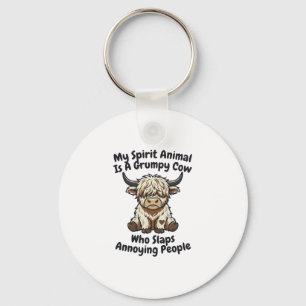 Funny Grumpy Cow Spirit Animal Graphic Tee_1 Key Ring