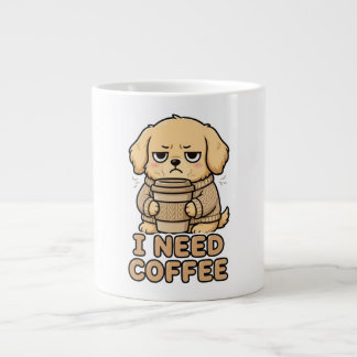 Funny Grumpy Dog I Need Coffee Hoodie - Cute Coffe Large Coffee Mug