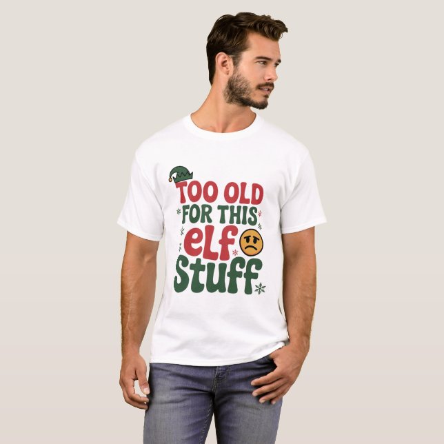 Funny Grumpy Elf Christmas Design T-Shirt (Front Full)