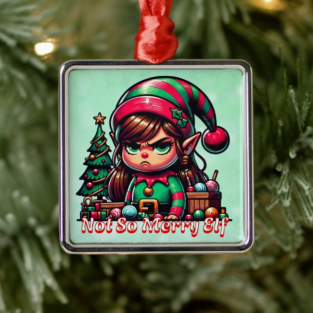Funny Grumpy Elf Christmas Metal Tree Decoration (Tree)