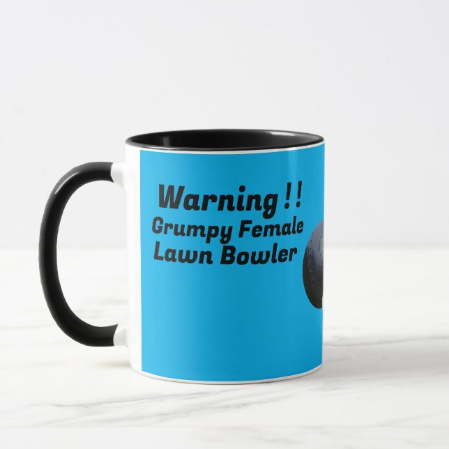 Funny Grumpy Female Lawn Bowler, Mug (Left)