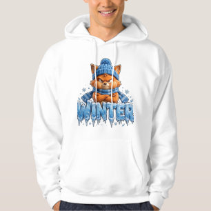 Funny Grumpy Fox Winter Ice Typography Graphic Pu Hoodie