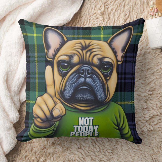Funny Grumpy French Bulldog Plaid Not Today Cushion (Blanket)