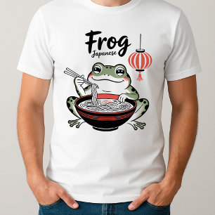Funny Grumpy Frog Eat Ramen and Scroll Phone Art T-Shirt