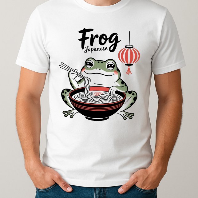 Funny Grumpy Frog Eat Ramen and Scroll Phone Art T-Shirt (Creator Uploaded)