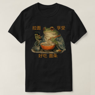 Funny Grumpy Frog Eat Ramen and Scroll Phone Japan T-Shirt