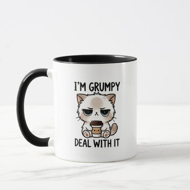 Funny grumpy kitten word art  mug (Left)