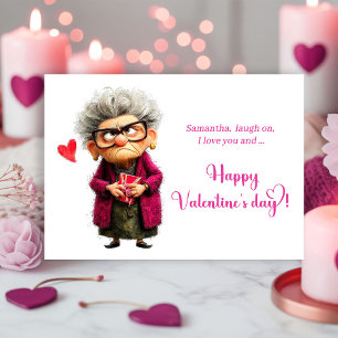 Funny Grumpy Lady In Hot Pink Valentine’s Day Card