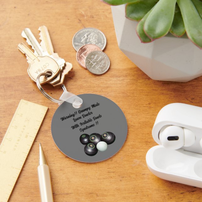 Funny Grumpy Male Lawn Bowler, Keyring (Desk)