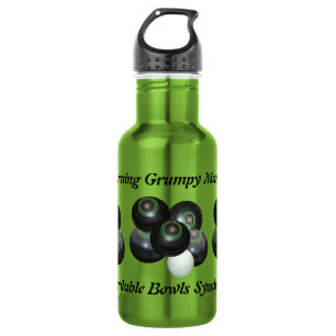 Funny Grumpy Man At Lawn Bowls, Water Bottle