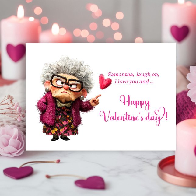 Funny Grumpy Old Lady Attitude Valentine’s Day   Holiday Card (Funny Grumpy Old Lady Attitude Valentine’s Day Card)