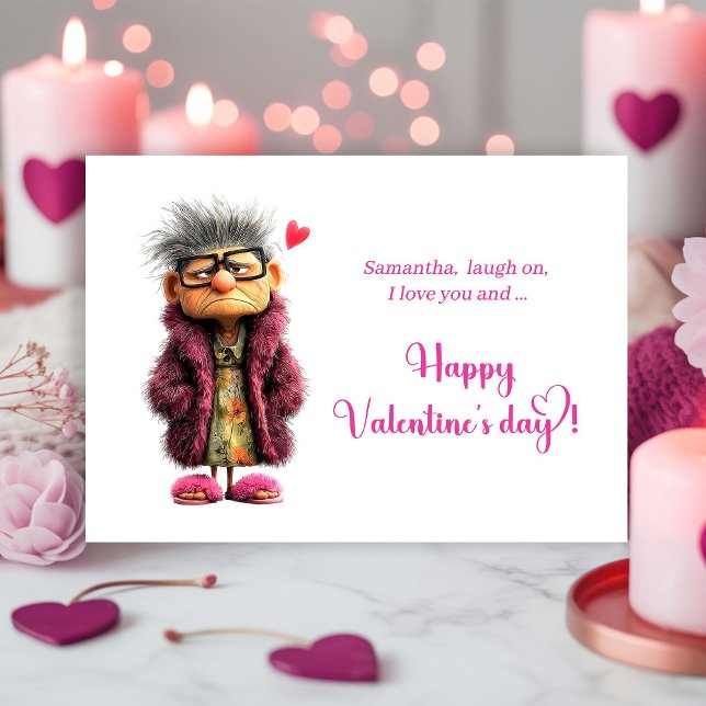 Funny Grumpy Old Lady Valentine Card in Hot Pink (Funny Grumpy Old Lady Valentine Card in Hot Pink)
