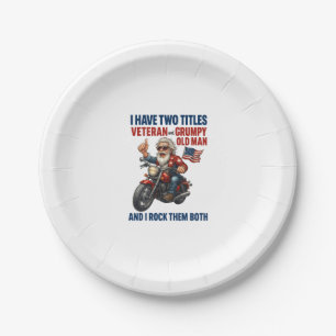 Funny Grumpy Old Man Veteran Motorcycle Paper Plate