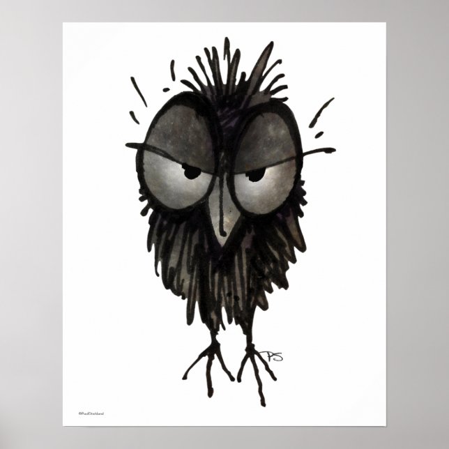 Funny Grumpy Owl Art Poster (Front)