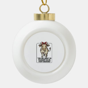 Funny Grumpy Patchwork Cow Vintage T-Shirt Design_ Ceramic Ball Christmas Ornament
