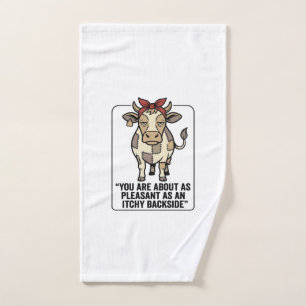 Funny Grumpy Patchwork Cow Vintage T-Shirt Design_ Hand Towel