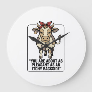 Funny Grumpy Patchwork Cow Vintage T-Shirt Design_ Large Clock