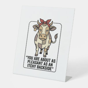 Funny Grumpy Patchwork Cow Vintage T-Shirt Design_ Pedestal Sign