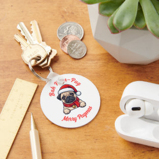 Funny Grumpy Pug Merry Christmas Gift Dog Lover Key Ring