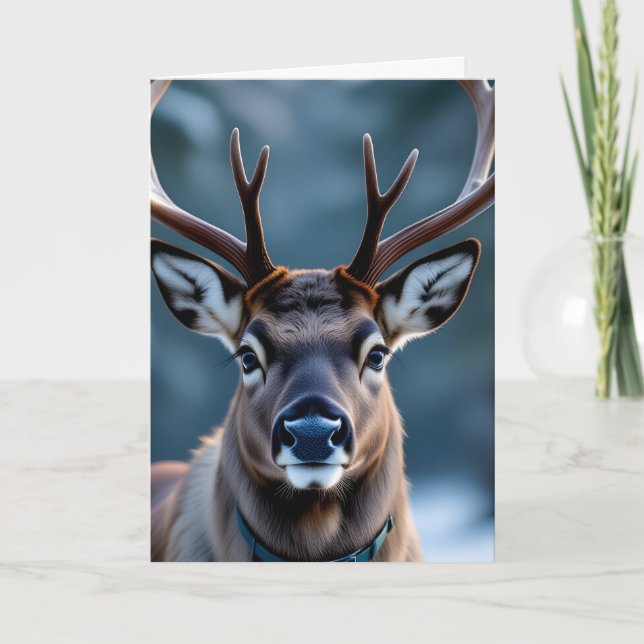 Funny Grumpy Reindeer Customizable Photo Christmas Card (Front)