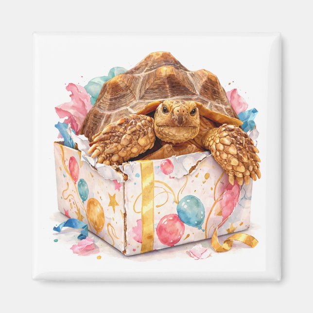 Funny Grumpy Watercolor Happy Birthday Gift Turtle Magnet (Front)