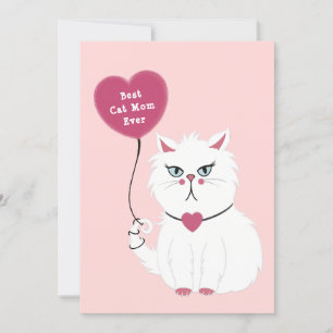Funny Grumpy White Cat Mother's Day Flat Card