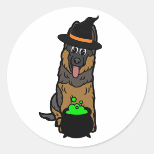 Funny guard dog is a witch classic round sticker