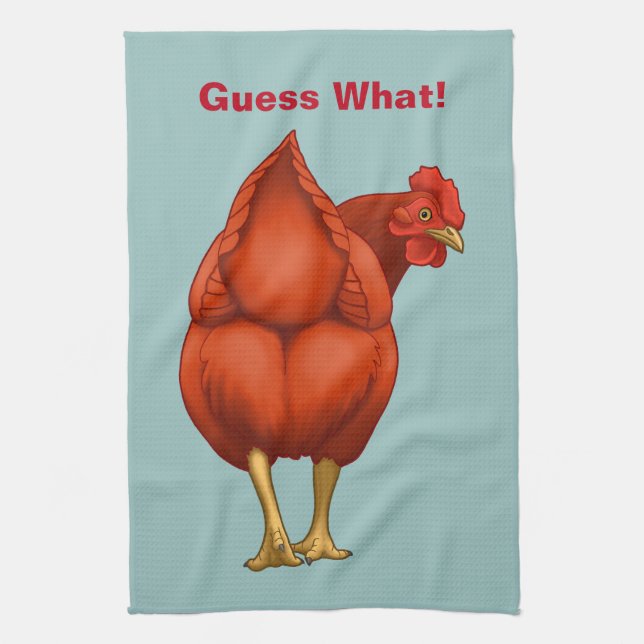Funny Guess What Chicken Butt Red Hen Tea Towel (Vertical)