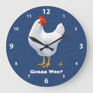 Funny Guess Who Chicken Poo White Hen Large Clock