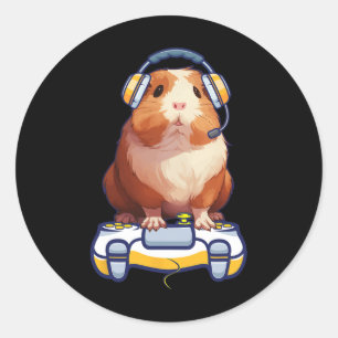 Funny Guinea Pig And Video Gamer Lover Fluffy Cavy Classic Round Sticker